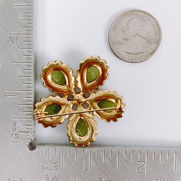 VTG 1960s Brooch Green Cabochons Rhinestones Starburst Sparkling Opal-Look MCM - Picture 10 of 15
